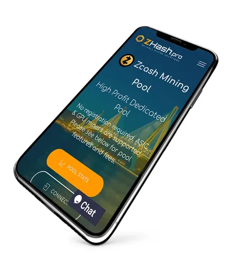 Archived ZHash pool dashboard displayed on a phone